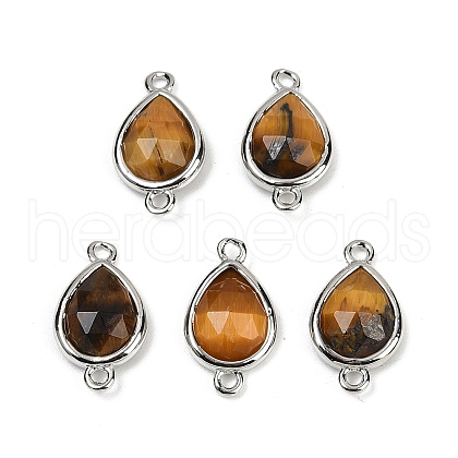 Natural Tiger Eye Faceted Connector Charms G-L514-048G-04-1