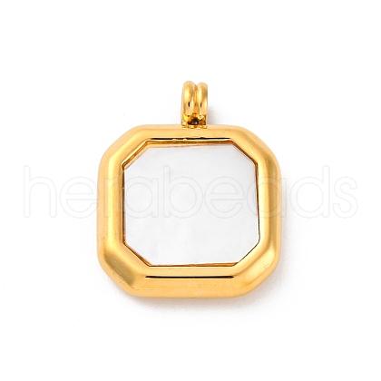 304 Stainless Steel Pave Natural White Shell Pendants STAS-I331-02G-1