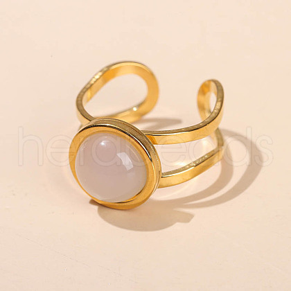 304 Stainless Steel & Natural White Jade Cuff Rings FS-WGDE3F0-22-1