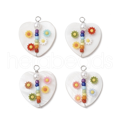 Heart Natural Freshwater Shell Pendants PALLOY-JF03888-1