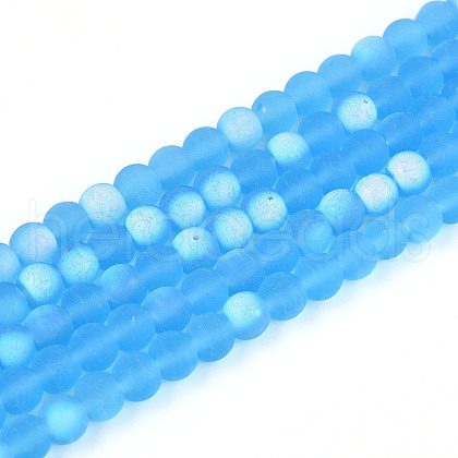 Frosted Transparent Glass Beads Strands GLAA-T032-T4mm-MBB06-1