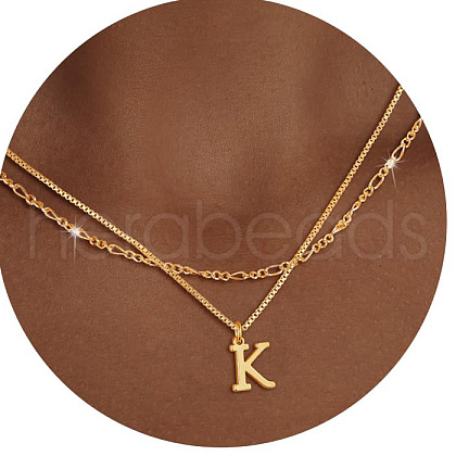 Alloy Initial Pendant Double Layer Necklaces for Women Men WG365C5-11-1