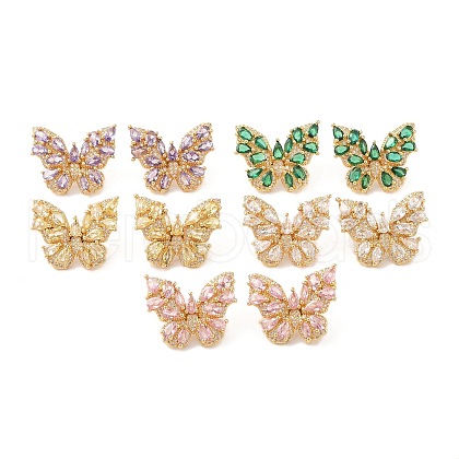 Rack Plating Brass with Cubic Zirconia Stud Earrings for Women EJEW-G394-06G-1