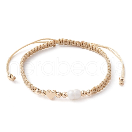 Mother's Day Jewellery Brass & Natural Pearl Braided Bead Bracelets BJEW-JB09721-01-1