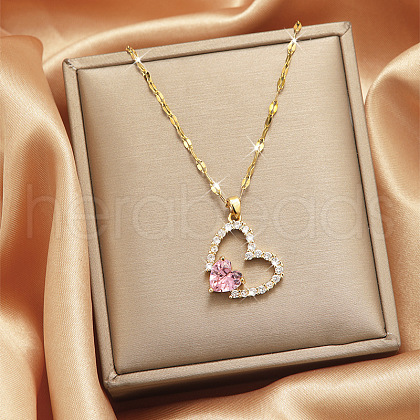 Alloy Rose Rhinestone Pendant Necklaces for Women WGDF473-10-1