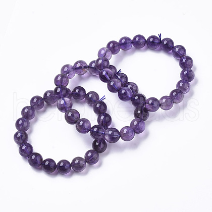 Natural Amethyst Stretch Beaded Bracelets G-R465-58B-1