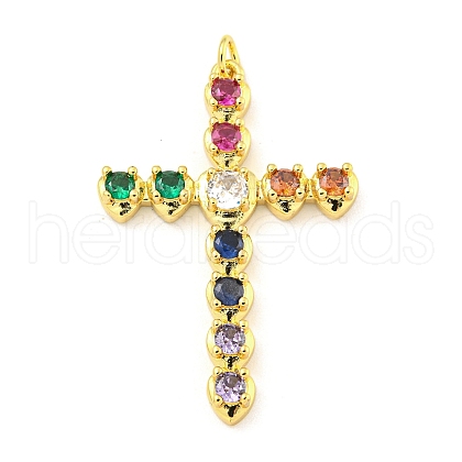 Cross Rack Plating Brass Cubic Zirconia Pendants KK-Z053-13G-01-1