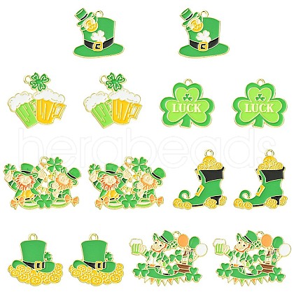 14Pcs 7 Styles Saint Patrick's Day Alloy Enamel Pendants ENAM-FS0001-67-1