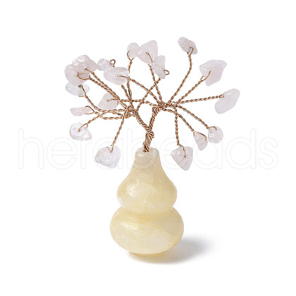 Natural Rose Quartz Chips Tree of Life Decorations with Topaz Gourd Base DJEW-P021-A01-1