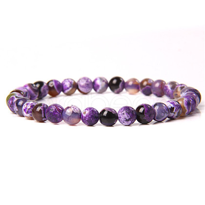 Natural Striped Agate/Banded Agate Round Beaded Stretch Bracelet SF8562-9-1