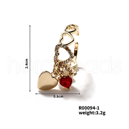 Elegant Heart Brass Micro Pave Cubic Zirconia Open Cuff Ring for Women MT9087-1-1