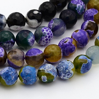 Natural Weathered Agate Faceted Round Beads Strands G-A134-02-10mm-1