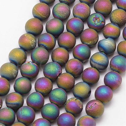 Electroplated Natural Agate Bead Strands G-K168-6mm-L2-08-1