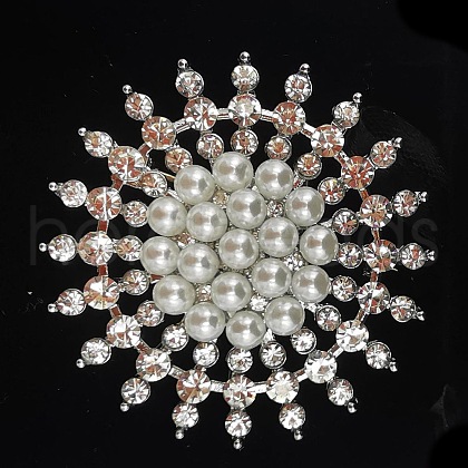 Imitation Pearl Alloy Flower Brooch PW-WG23175-03-1