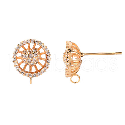 Brass Micro Pave Clear Cubic Zirconia Stud Earrings Findings KK-T062-134G-NF-1