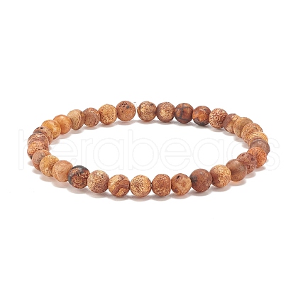 Round Natural Agate Stretch Beaded Bracelets BJEW-JB08196-01-1