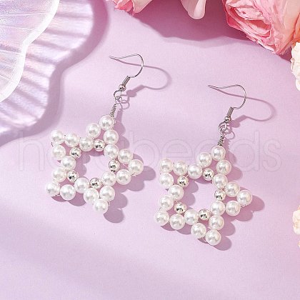 Star ABS Plastic Imitation Pearl Beaded Dangle Earrings EJEW-JE06329-1
