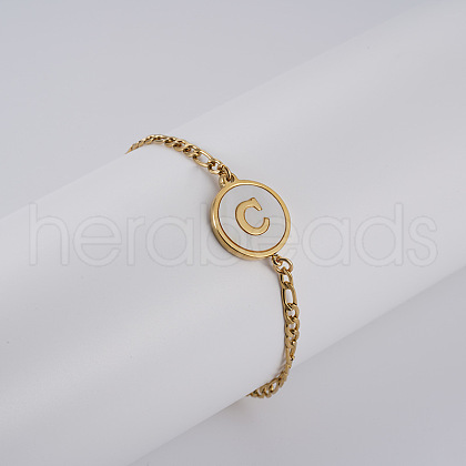 Flat Round with Letter Pattern 304 Stainless Steel Link Bracelets FS-WG4692B-45-1