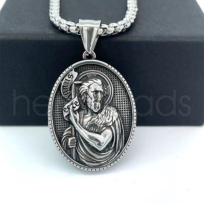 Ancient Greek Stainless Steel Religion Embossed Saint Pendant Punk Hip-hop Necklaces HV5728-5-1