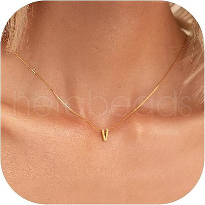 Stainless Steel Initial Pendant Box Chain Necklaces for Women FS-WG8229D-22-1