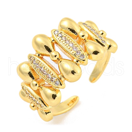 Bowknot & Horse Eye Clear Cubic Zirconia Open Cuff Ring RJEW-L121-001G-1