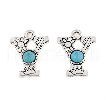 Synthetic Turquoise & Alloy Pendants PALLOY-H146-01AS-Y-1