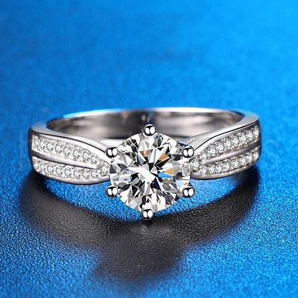 Rhodium Plated 925 Sterling Silver Pave 5.2x3.1mm Cubic Zirconia Finger Rings for Women WGFFDD0-13-1