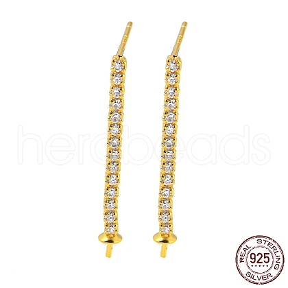 925 Sterling Silver Micro Pave Clear Cubic Zirconia Stud Earring Findings STER-Q192-26G-1
