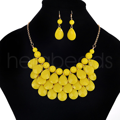 Fashionable Beach Style Acrylic Teardrop Dangle Earrings & Bib Necklaces Sets FS-WG62A33-02-1
