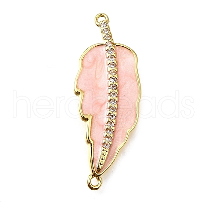 Brass Micro Pave Clear Cubic Zirconia Enamel Leaf Connector Charms KK-V011-25G-E-1