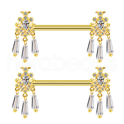 Brass Micro Pave Clear Cubic Zirconia Flower Nipple Barbells WG21F93-04-1