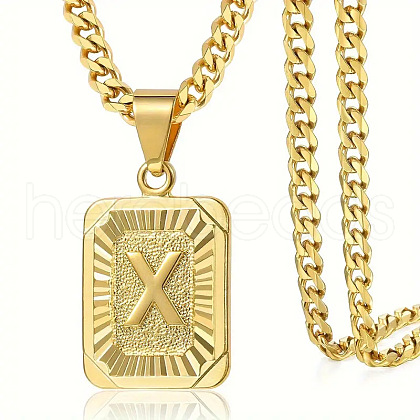 Rectangle with Letter Pattern 304 Stainless Steel Pendant Necklaces FS-WGFC766-25-1