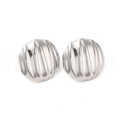 Flat Round 304 Stainless Steel Stud Earrings for Women EJEW-L272-003P-1