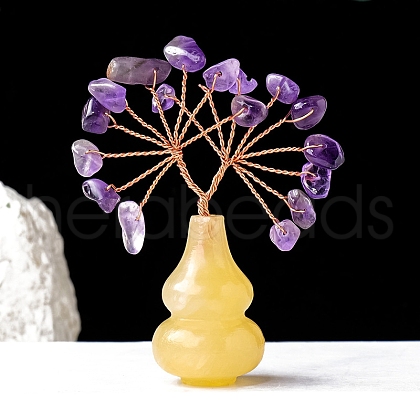 Natural Amethyst Chips Tree of Life Decorations with Topaz Gourd Base PW-WG5DF67-09-1