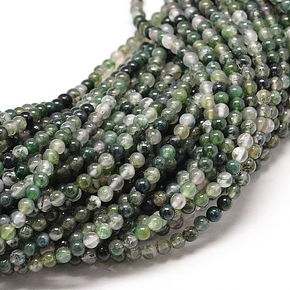 Natural Moss Agate Round Bead Strands G-P072-01-10mm-1