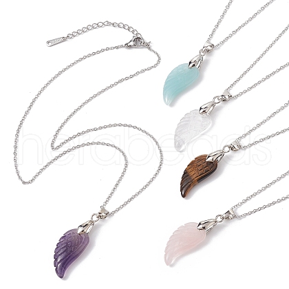 Natural Mixed Gemstone Wing Pendant Necklaces NJEW-JN04506-1