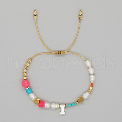 Mother's Day Jewellery Initial Letter Natural Pearl Braided Bead Bracelet LO8834-09-1