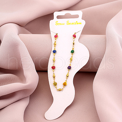 Heart 304 Stainless Steel Enamel Chain Anklets WGD014F-08-1