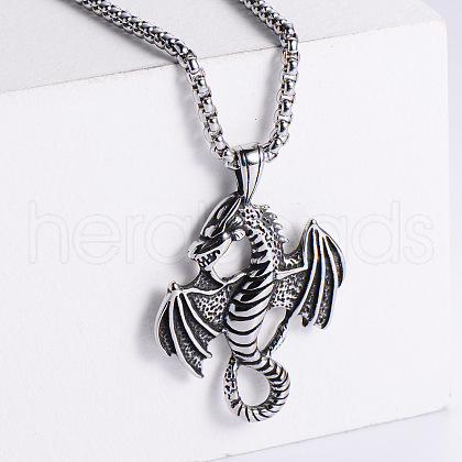 Vintage Stainless Steel Dragon Pendant Punk Hip-hop Necklaces for Men GL9782-3-1