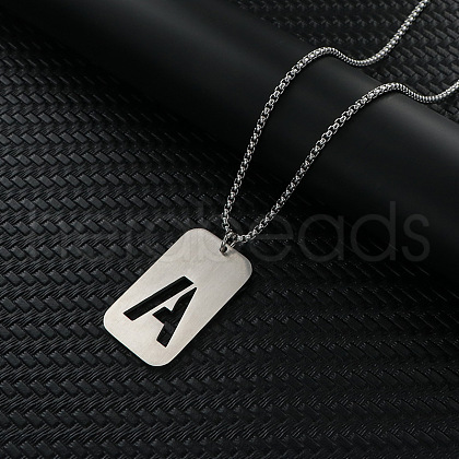 Rectangle with Hollow Out Letter 201 Stainless Steel Pendant Necklaces FS-WG34D20-19-1
