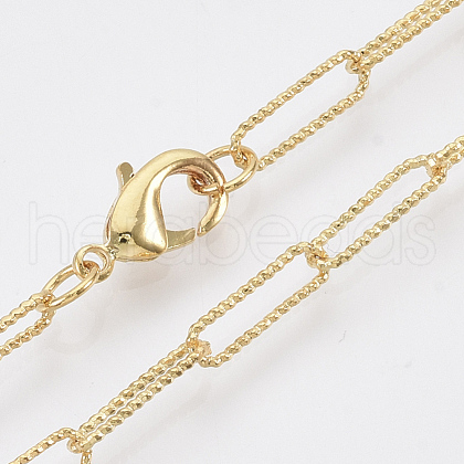 Brass Textured Paperclip Chain Necklace Making MAK-S072-03B-G-1