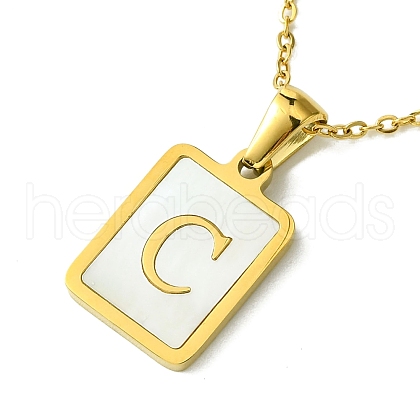 Ion Plating(IP) Rectangle with Initial Letter 304 Stainless Steel Pendant Necklace NJEW-R265-04G-C-1