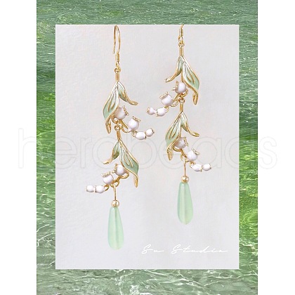 Sweet Style Alloy Resin Leaf Dangle Earrings FS-WGC6399-09-1