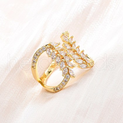 Brass Micro Pave Clear Cubic Zirconia Cuff Rings for Women RJEW-U047-02G-1