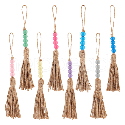 Round Wood Beads Pendant Decoration HJEW-OC00015-1