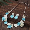 Square Zinc Alloy Enamel Pendant Necklaces & Stud Dangle Earrings Sets FS-WG2E030-07-1