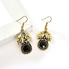 Leaf with Flat Round Alloy Rhinestone Dangle Earrings FS-WG8EEAF-01-1