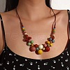 Bohemian Porcelain Round Beaded Imitation Leather Cord Bib Necklaces for Women FS-WG95F0C-01-2