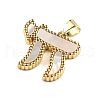 Brass Pave Natural White Shell Chai Jewish Symbol Pendants KK-Z098-16G-2