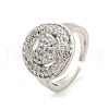 Real Platinum Plated Brass Micro Pave Clear Cubic Zirconia Cuff Rings RJEW-L113-018P-04-1